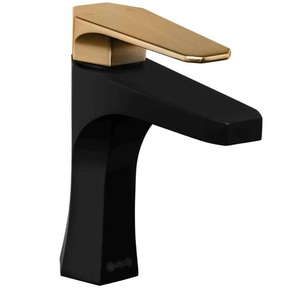 AKDY Single Hole SingleHandle Bathroom Faucet in Matte Black with Brushed Gold Handle