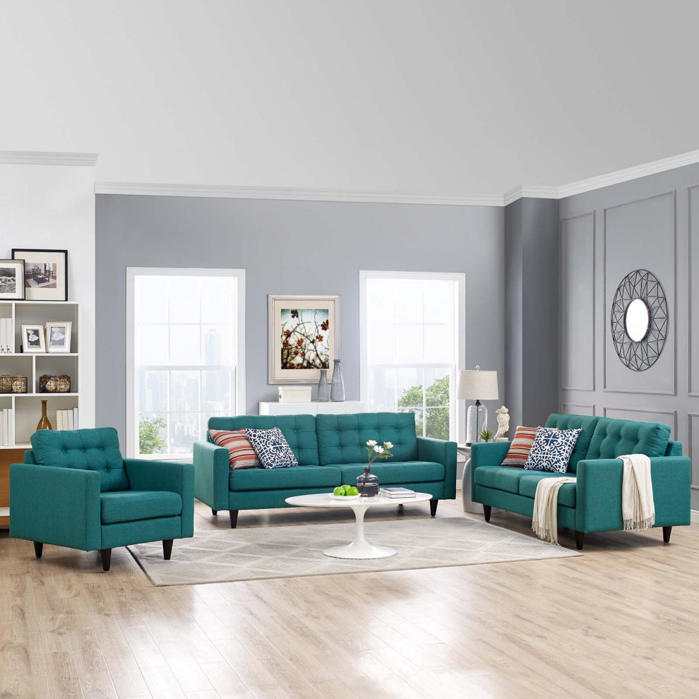 Teal Empress Sofa  Loveseat and Armchair Set of 3   Midcentury   Living Room Furniture Sets   by ShopFreely  Houzz