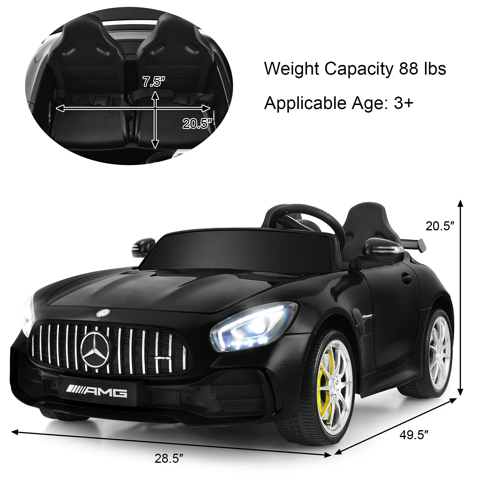 Costzon 2-Seater Ride on Car, 12V Licensed Mercedes Benz GTR Kids Car to Drive