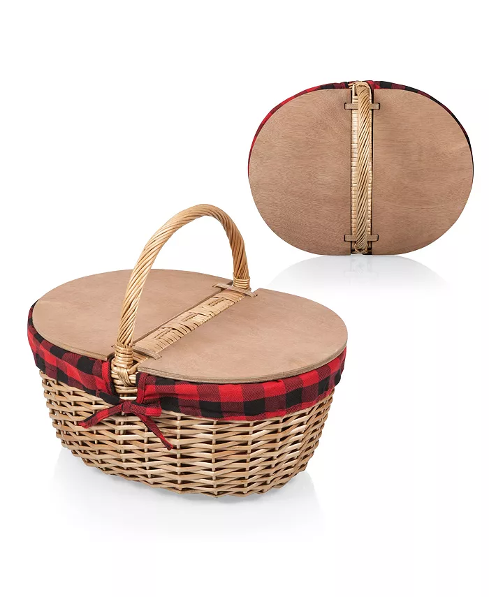 Picnic Time Country Red and Black Buffalo Plaid Picnic Basket