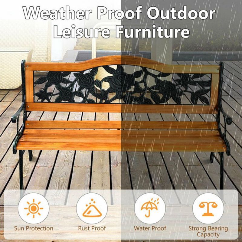 Hivago Park Garden Iron Hardwood Furniture Bench Porch Path Chair