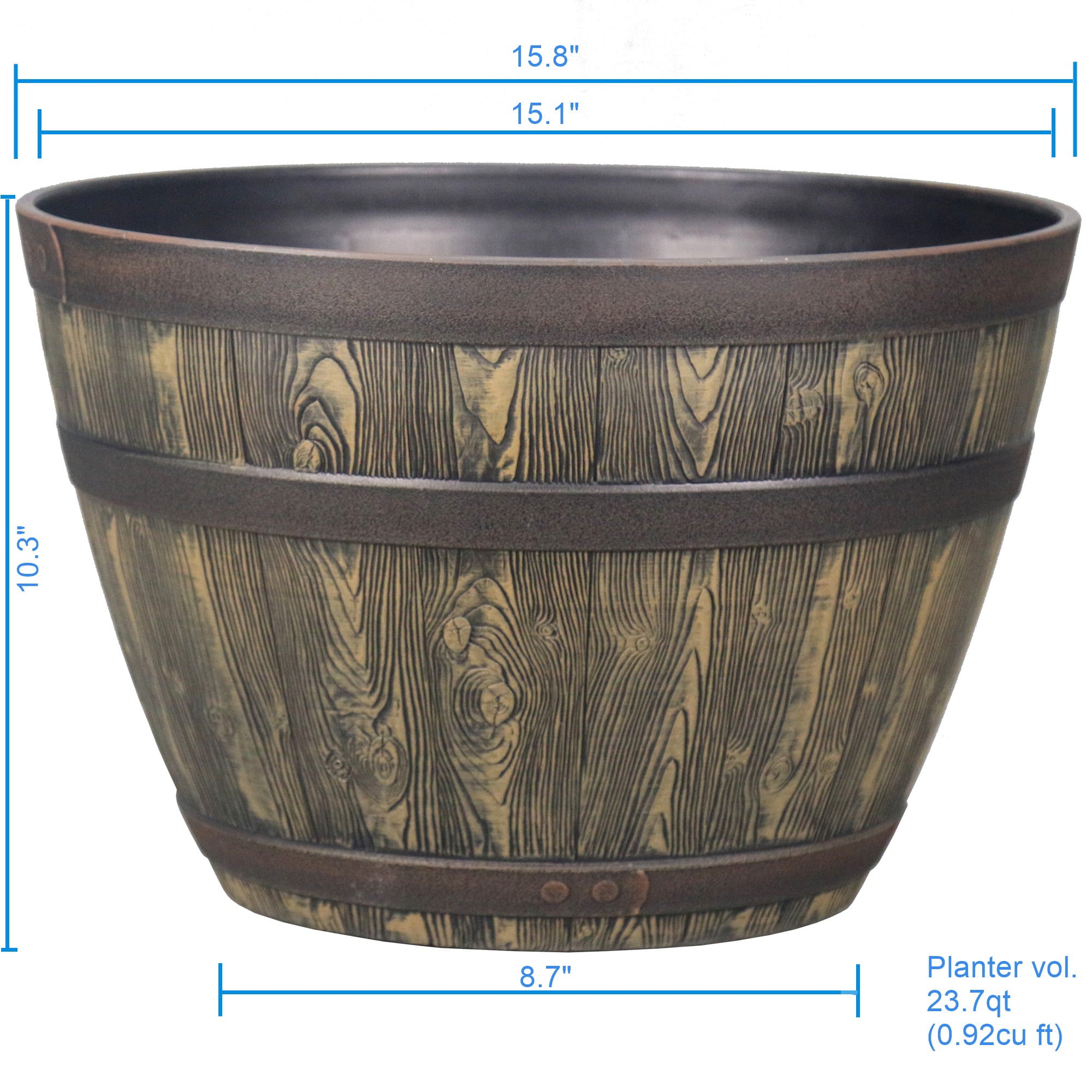 Better Homes & Gardens Whiskey Barrel  Brown Color Resin Planter, 15.8in x 10.3in