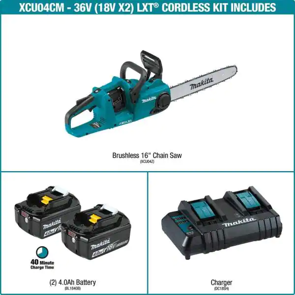 Makita XCU04CM 18-Volt X2 (36V) LXT Lithium-Ion Brushless Cordless 16 in. Electric Chain Saw Kit (4.0Ah)