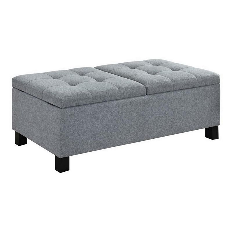 Wooden Ottoman with Hidden Storage Compartment， Gray and Black