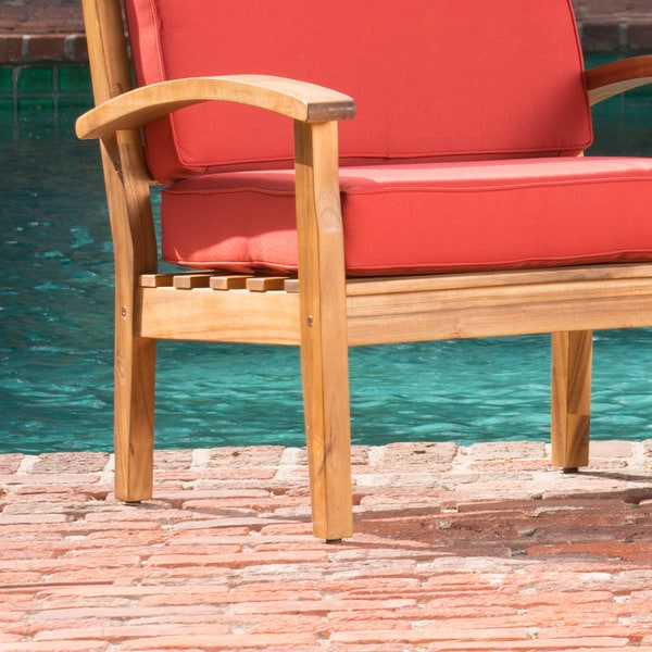 Peyton Outdoor Cushioned Wood Club Chairs (Set of 2) by Christopher Knight Home