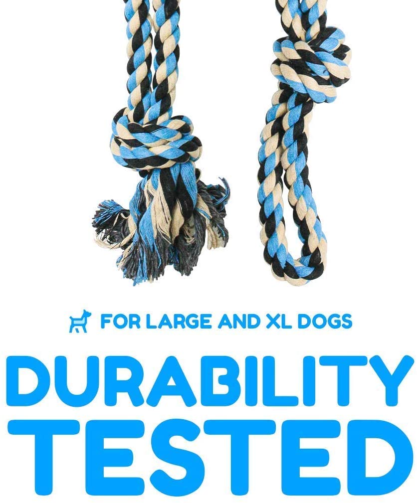 Pacific Pups Products Interactive Dog Toys， Blue， Tough Twisted Rope Toy with 3 Knots