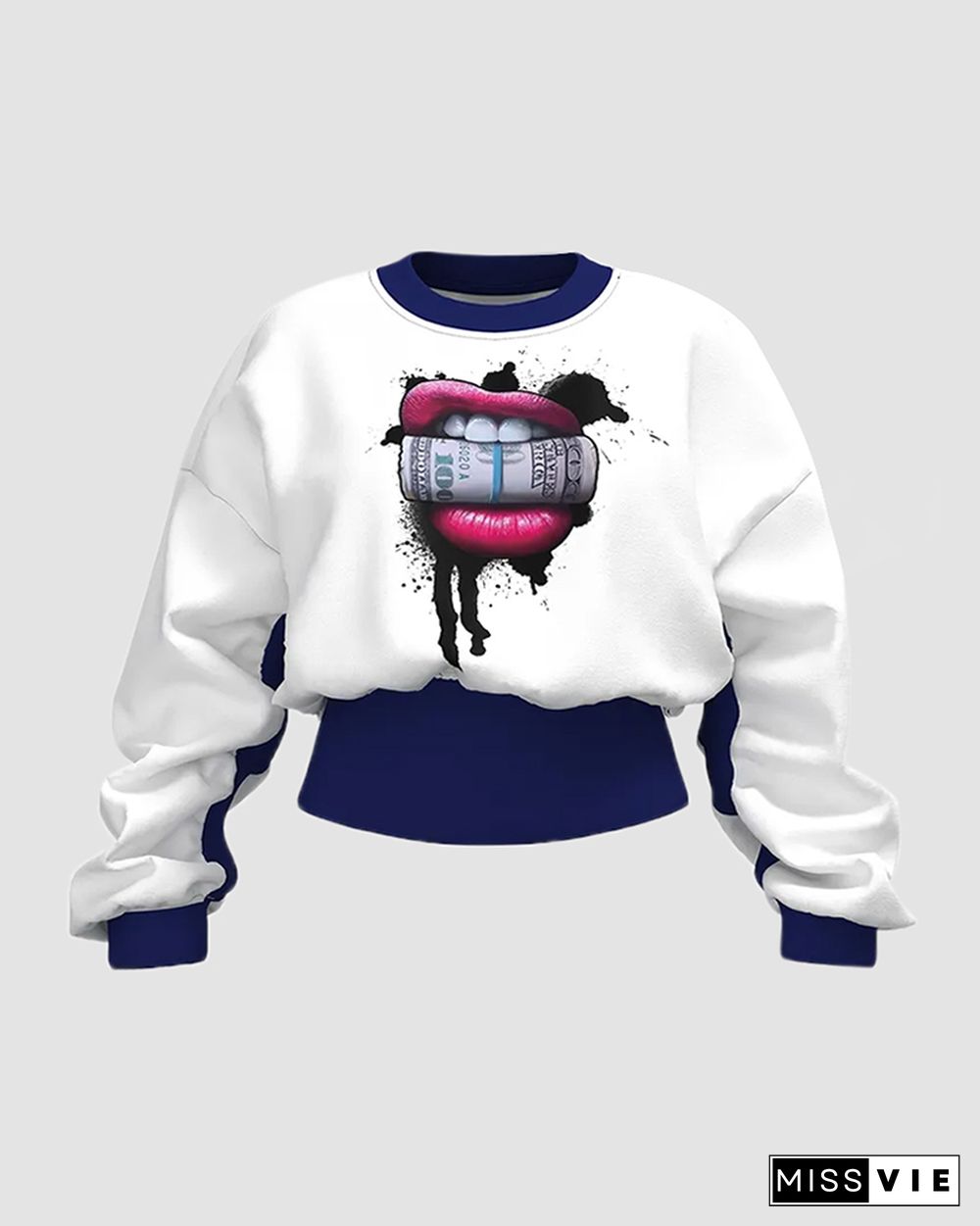 Colorblock Lips Print Round Neck Sweatshirt