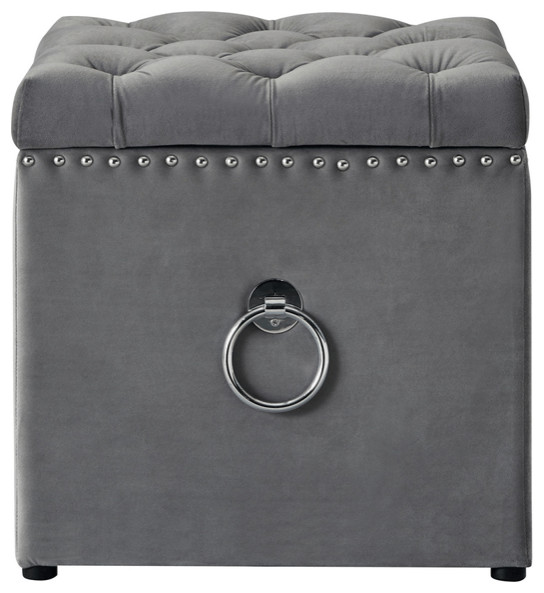 18 quotGray Velvet And Black Tufted Storage   Footstools And Ottomans   by HomeRoots  Houzz