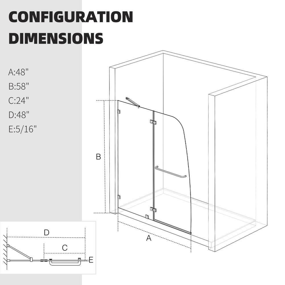 LTMATE 48 in. W x 58 in. H Pivot Frameless Shower Tub Door in Chrome Finish wtih Tempered Glass HDTD2-4858DM