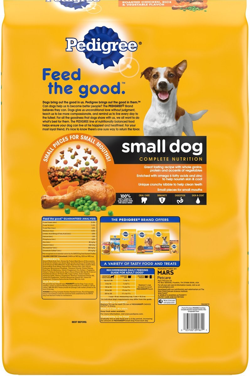 Pedigree Small Dog Complete Nutrition Roasted Chicken， Rice and Vegetable Flavor Small Breed Dry Dog Food