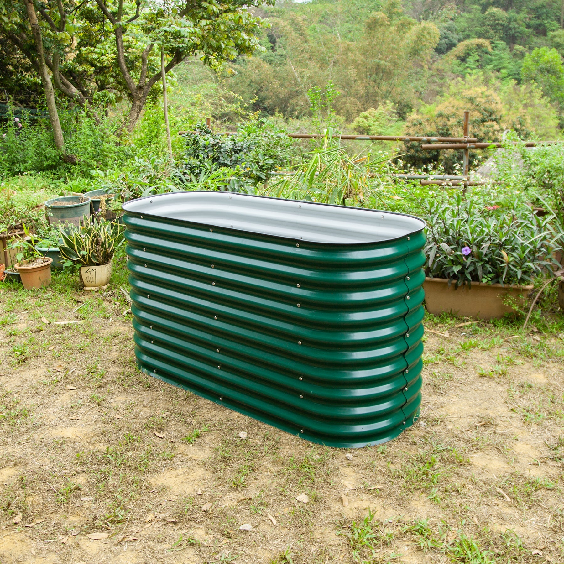 VEGEGA 32" Tall 5'x2' Modular Corrugated Metal Raised Garden Bed Kit - Dark Green (4 in 1)