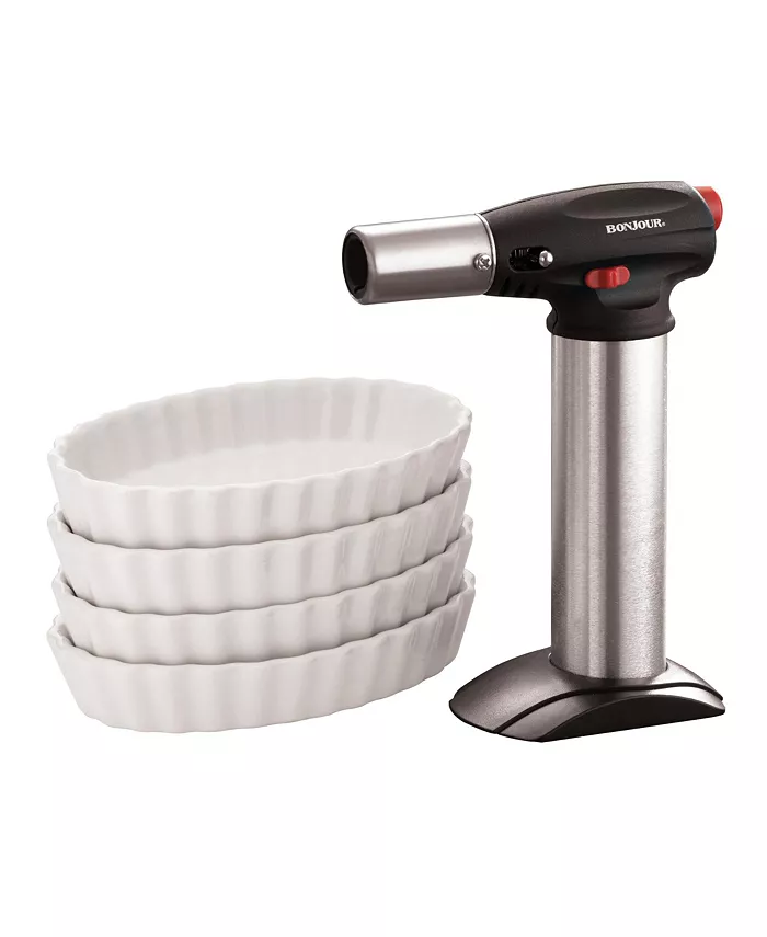 Bonjour Chef's Tools 5-Pc. Butane Crandegraveme Brûlandeacutee Torch and Porcelain Ramekin Set