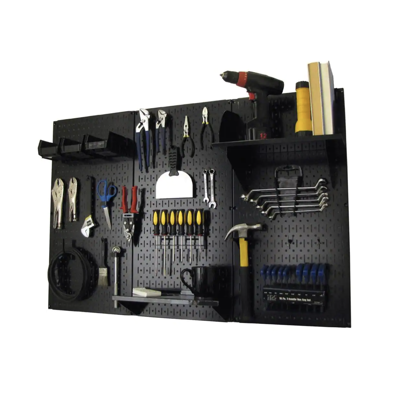 Wall Control 32 in. x 48 in. Metal Pegboard Standard Tool Storage Kit With Black Pegboard And Black Peg Accessories