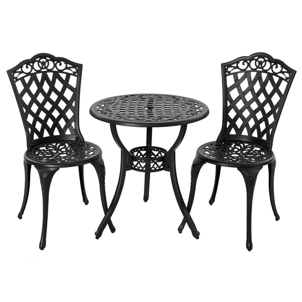 Nuu Garden 3 Pieces Cast Aluminum Outdoor Bistro Set with Umbrella Hole