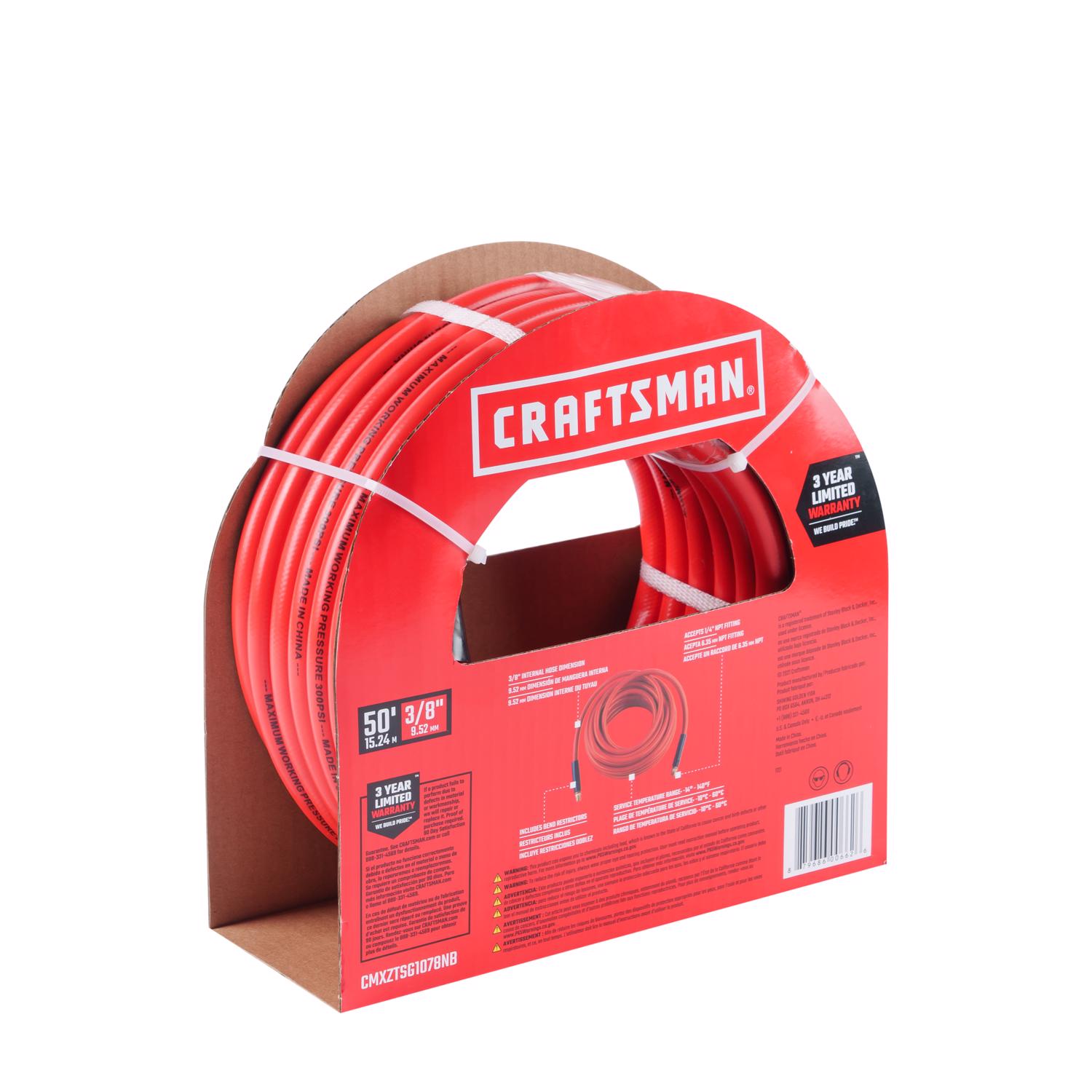 Craftsman 50 ft. L X 3/8 in. D PVC Air Hose 300 psi Red