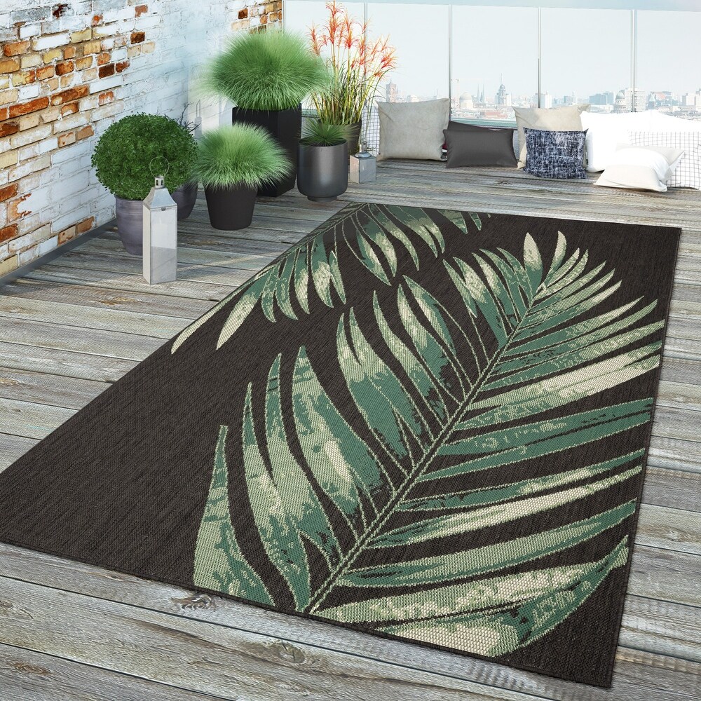 Outdoor Rug with Floral Palm Leaf Design Waterproof