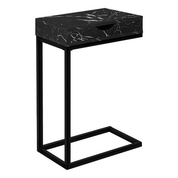 Accent Table， C-shaped， End， Side， Snack， Storage Drawer， Living Room， Bedroom， Metal， Laminate， Marble Look， Contemporary