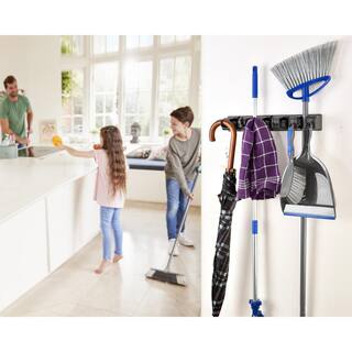 Alpine Industries 3 in. x 16 in. 5-Slot Wall Mounted Mop and Broom Holder (3-Pack) 498-GRY-3pk