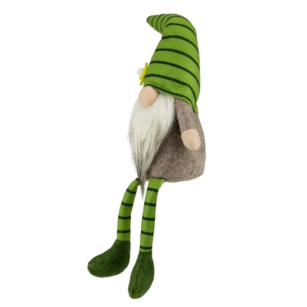 Green Striped Springtime Gnome With Crossed Legs