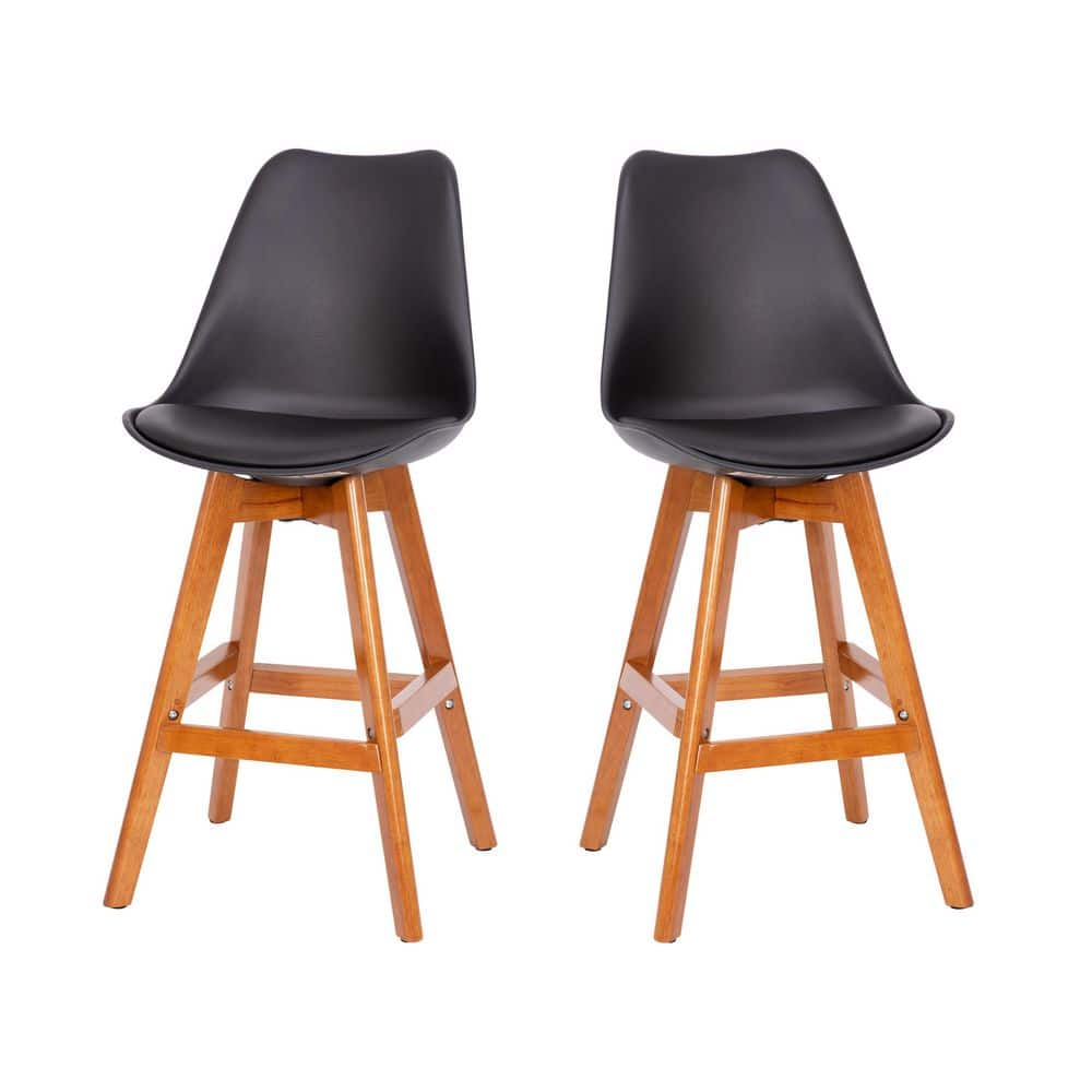 Carnegy Avenue 27 in. Black/Natural Mid Wood Bar Stool with Leather/Faux Leather Seat CGA-CH-504844-BL-HD