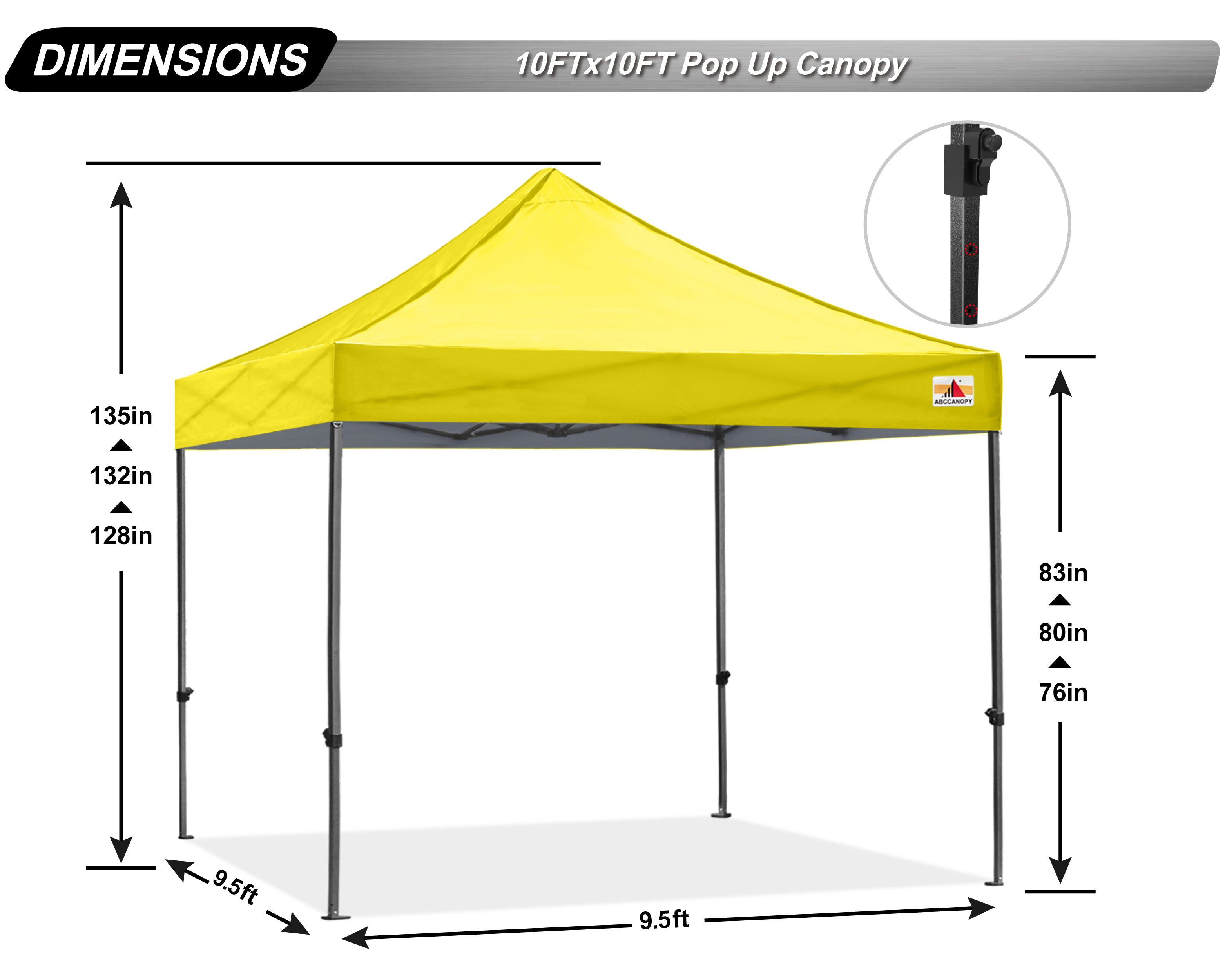 ABCCANOPY 10ft x 10ft Sturdy Instant Shelter Metal Outdoor Pop up Canopy，Yellow