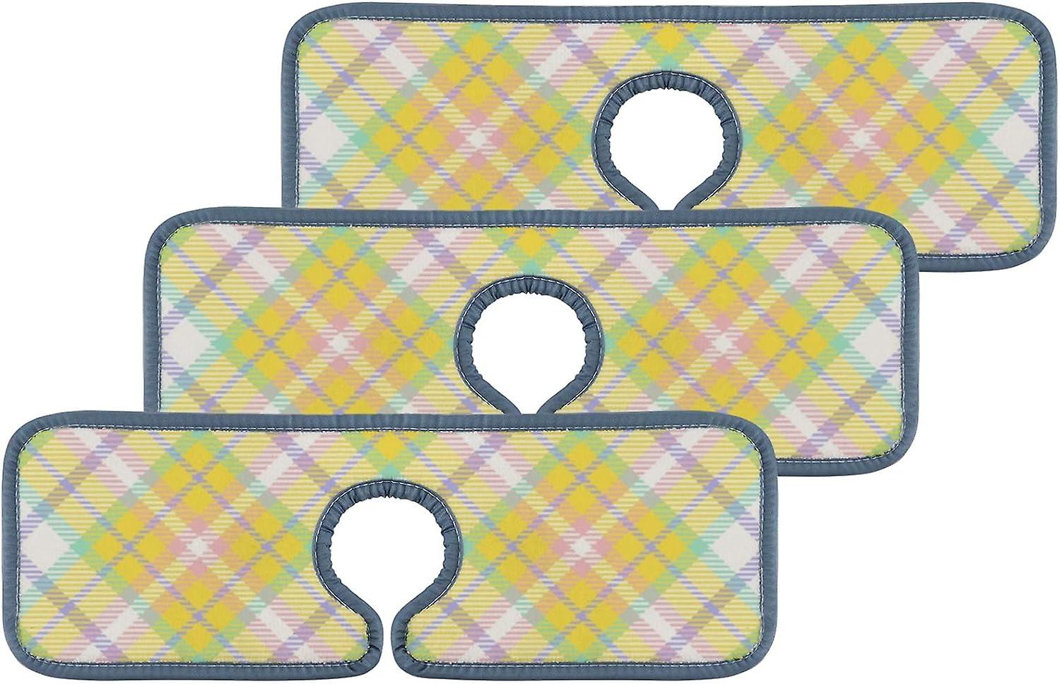 Faucet Absorbent Mat 3 Pcs Tartan Pattern Kitchen Faucet Splash Catcher Washable Counter Drying Pads