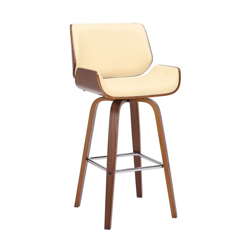 Tyler Mid Century Modern Swivel Counter/Bar Stool in Faux Leather and Wood