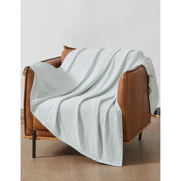 Striped Chenille Throw Blanket White green Brooklyn Loom