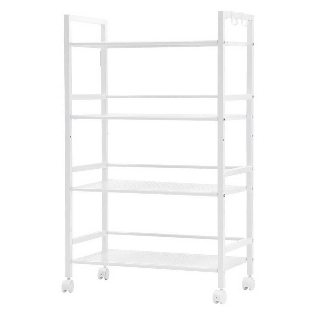 Zimtown 4-Tier Kitchen Cart， Wire Mesh Rolling Cart Serving Utility Shelf Organization， White