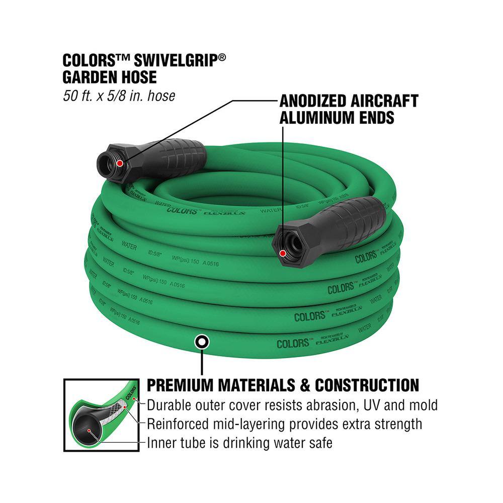 Flexzilla Colors Series 58 in. x 50 ft. Garden Hose 34 in. - 11 12 GHT Fittings in Forest Green HFZC550GRS