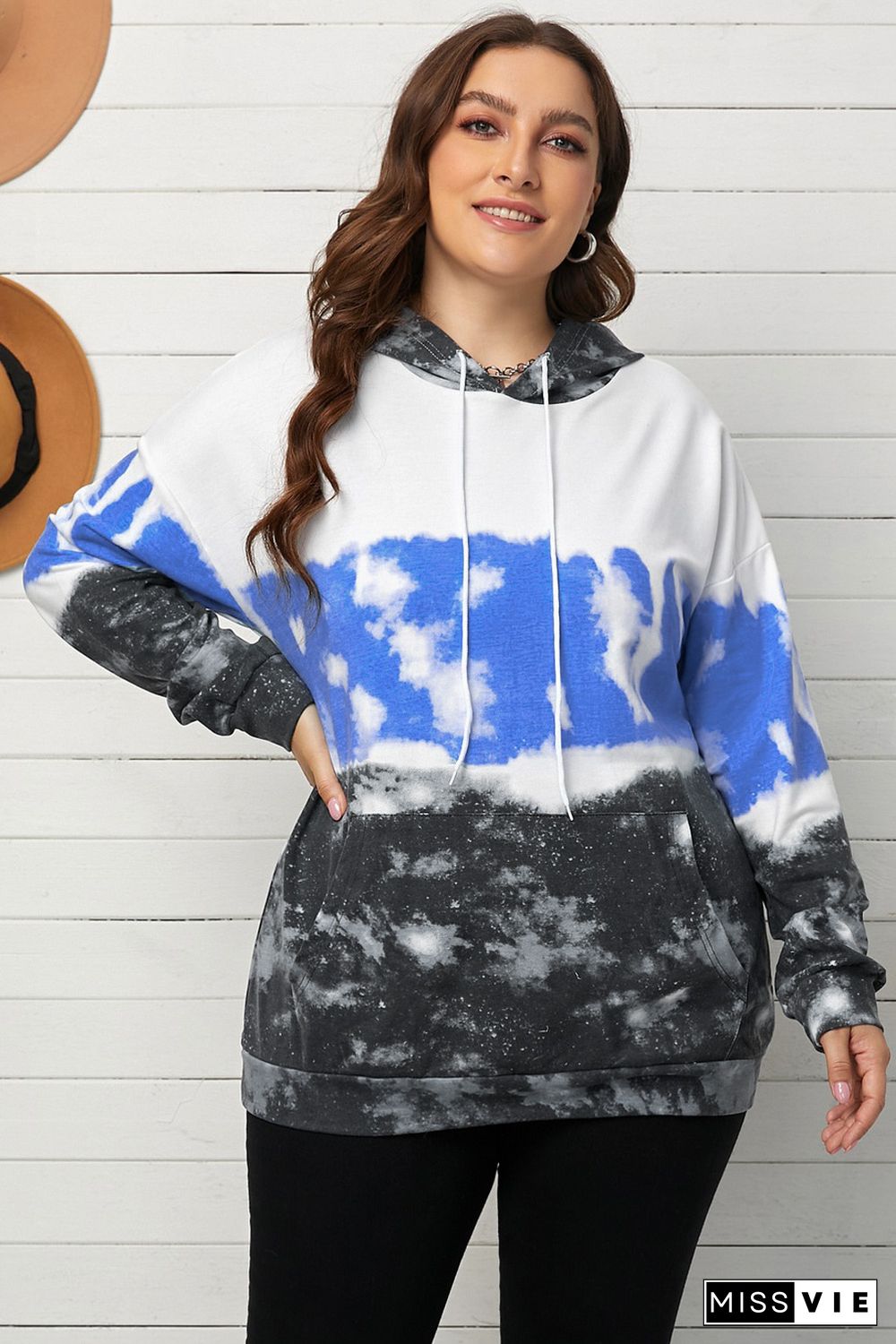 Blue Gradient Colorblock Pullover Plus Size Hoodie