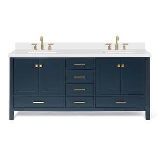 ARIEL Cambridge 73 in. W x 22 in. D x 35 in. H Bath Vanity in Midnight Blue with Quartz Vanity Top in White with White Basin A073DWQRVOMNB