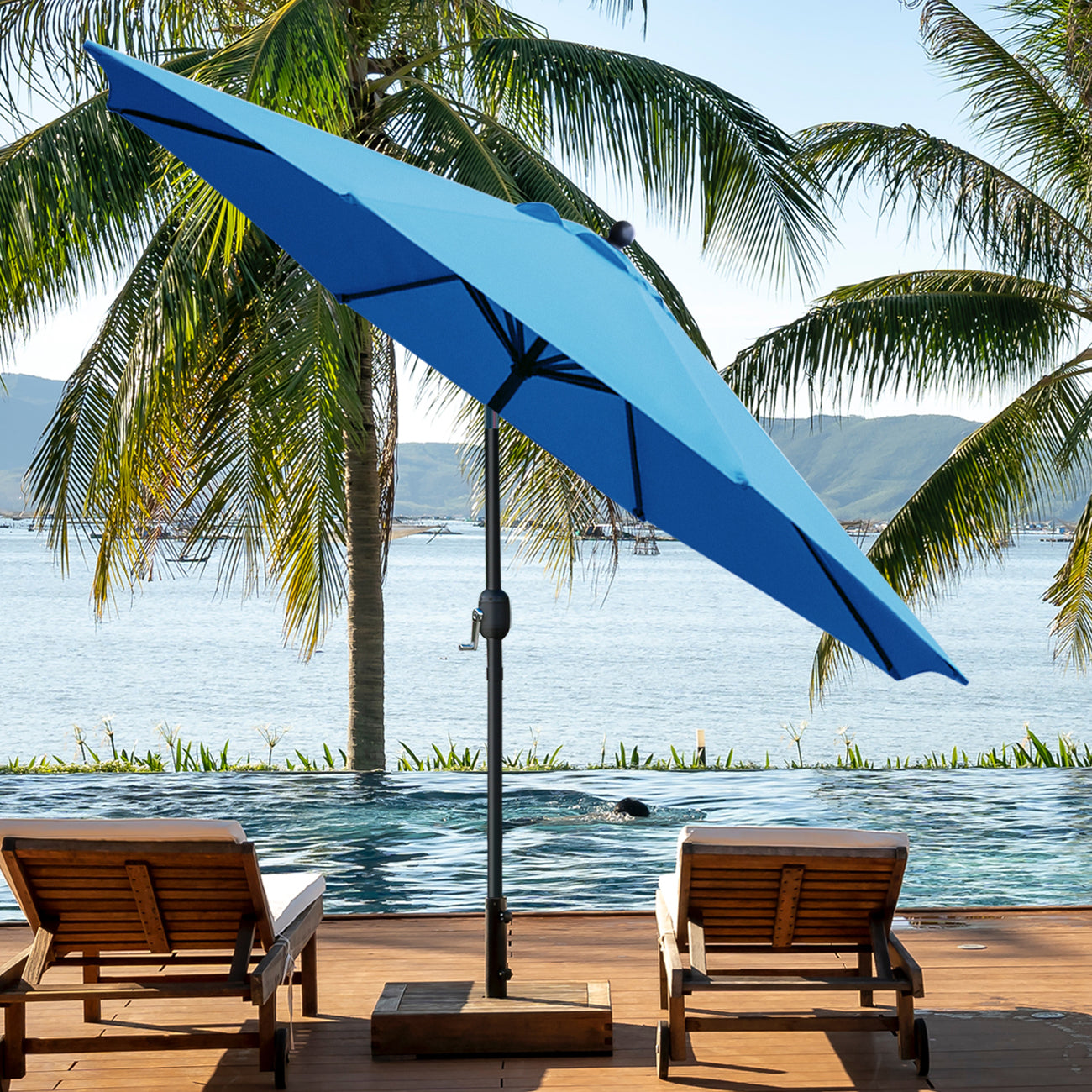 9ft Patio Umbrella Outdoor with 6 Ribs, Push Button Tilt/Crank