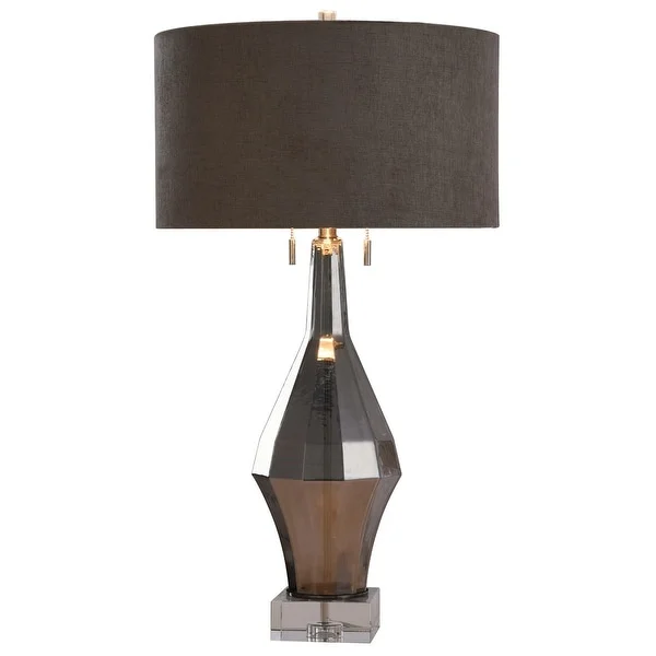 Harp and Finial Marion Smoke Table Lamp with Gray Shade