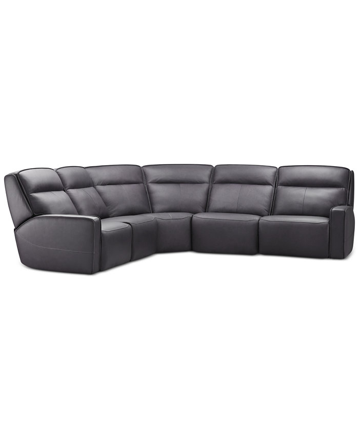 Furniture Dextan Leather 5-Pc. Sectional with 3 Power Recliners