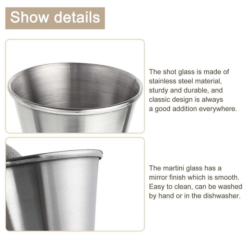 Stainless Steel Shot Glasses  6pcs 70ml/2.5 OZ Clear for Bar Restaurants Home   Silver