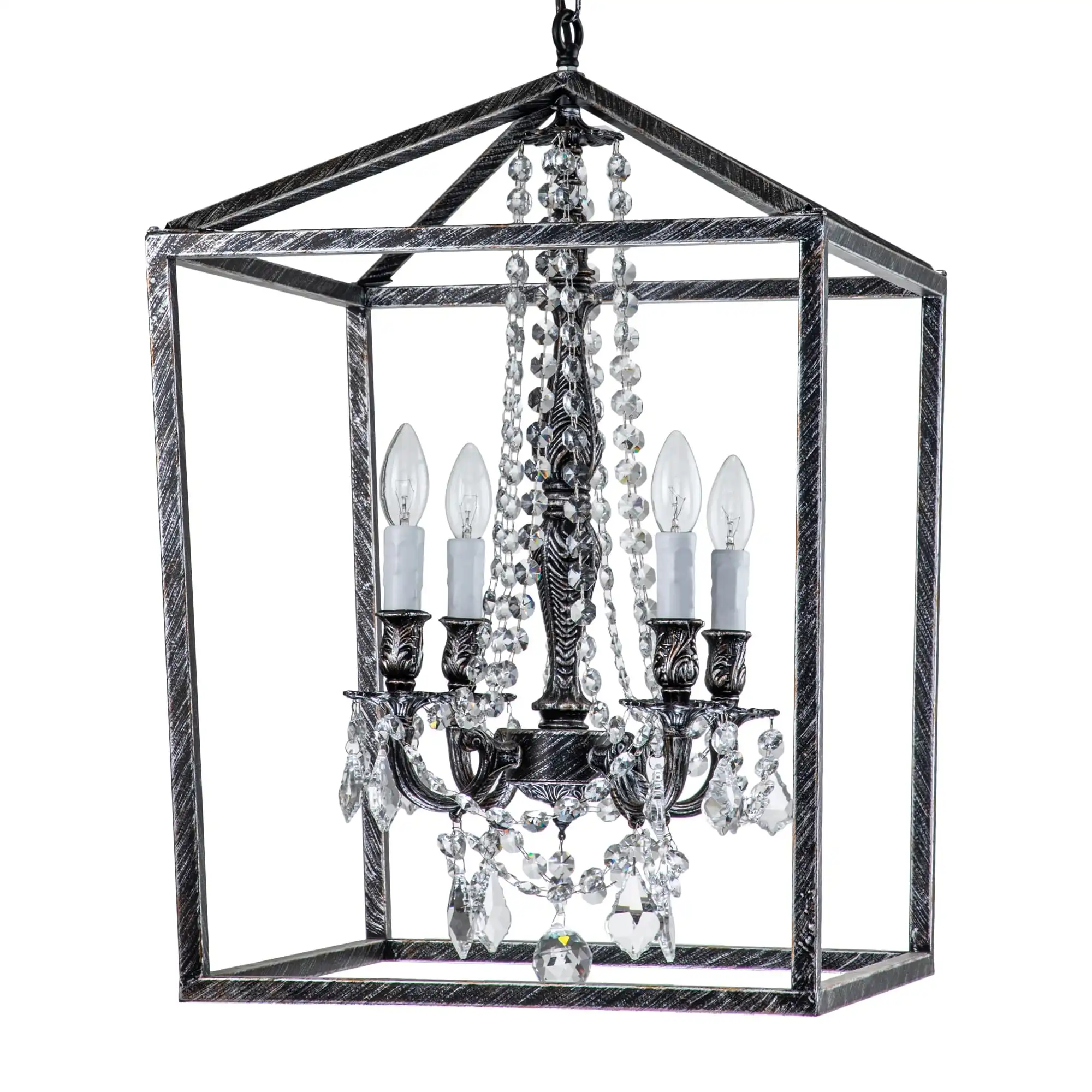 Alena 4-Light Crystal Foyer Lantern Chandelier Antique Black - 24