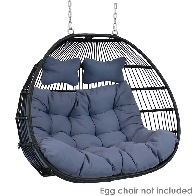 Sunnydaze Indoor outdoor Polyester Replacement Liza Loveseat Hanging Egg Chair Cushion With Headrest Gray 3pc