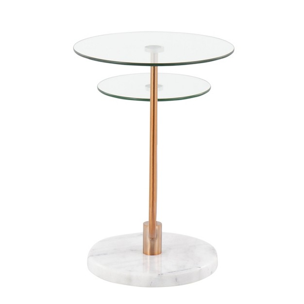 Trombone Glam Side Table Marble steel glass White gold clear Lumisource