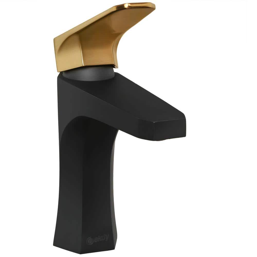 AKDY Single Hole SingleHandle Bathroom Faucet in Matte Black with Brushed Gold Handle