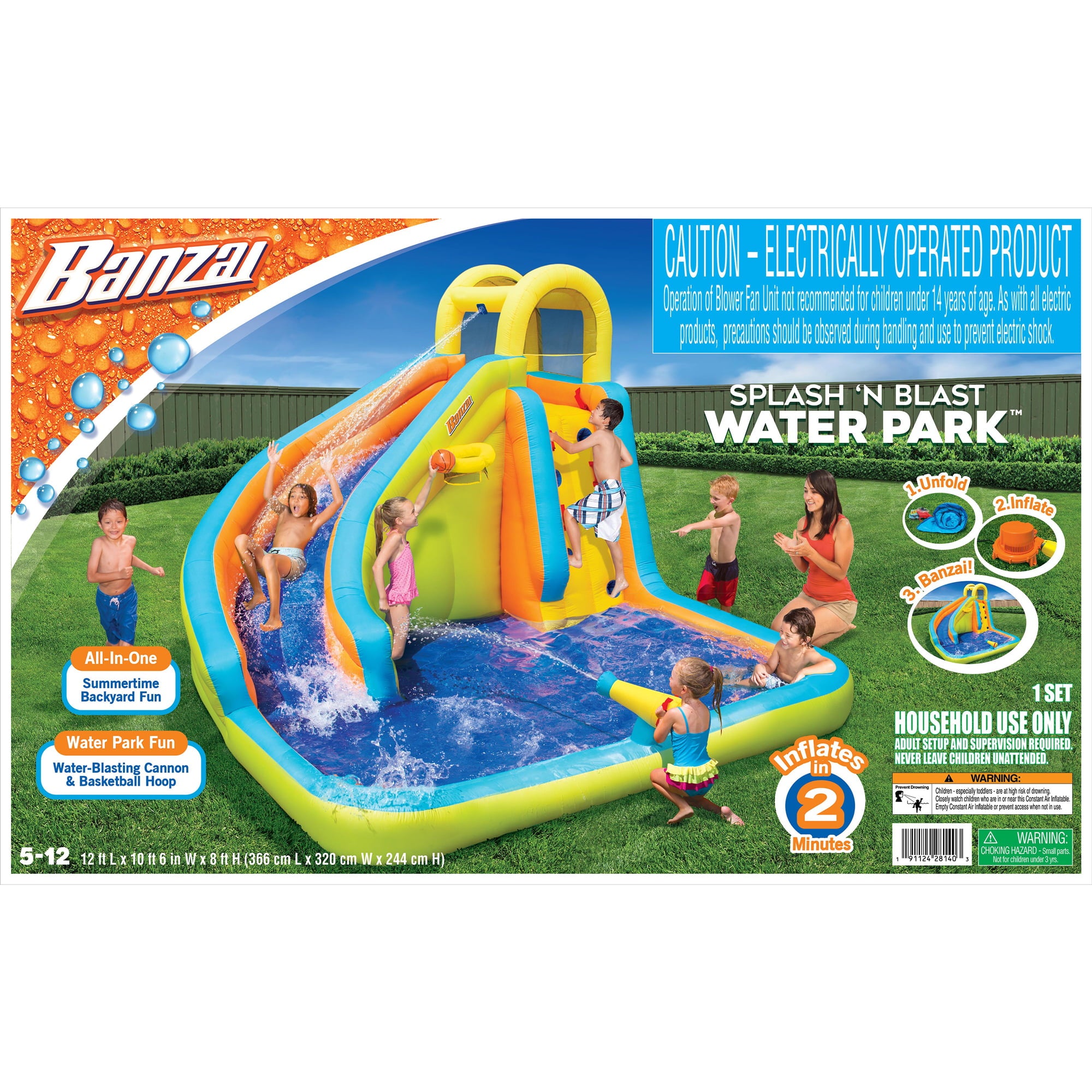 Banzai Splash 'N Blast Outdoor Backyard Inflatable Water Slide Splash Park