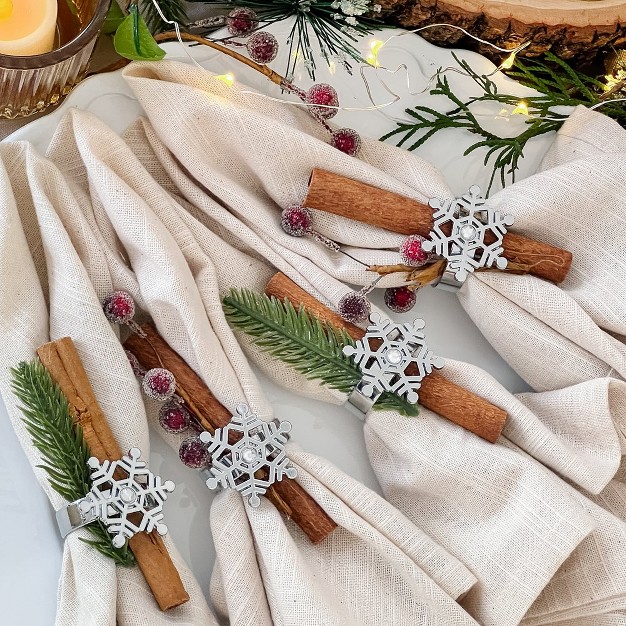 Kate Aspen Sparkling Snowflake Napkin Ring set Of 4 14120na