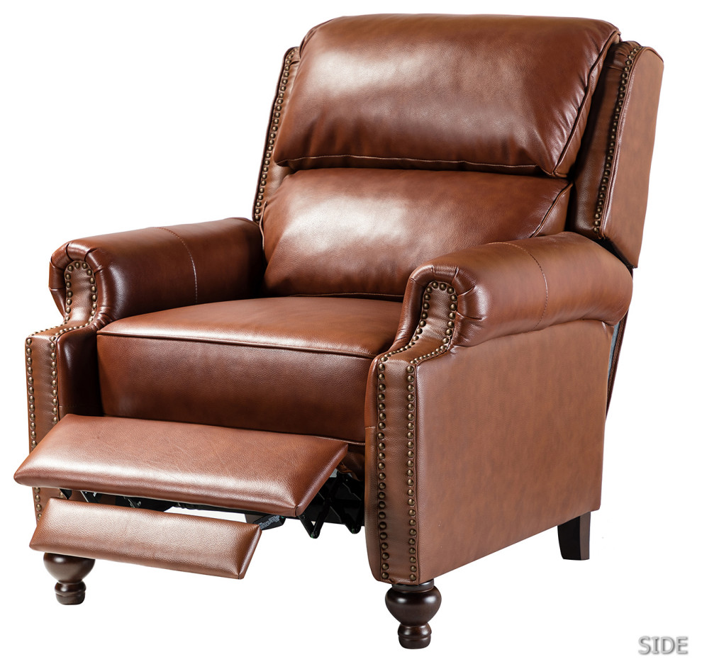 Genuine Leather Cigar Recliner With Nail Head Trim   Traditional   Recliner Chairs   by Karat Home  Houzz