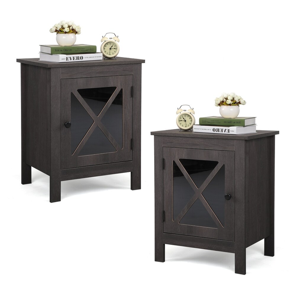 Set of 2 Nightstand  Bedside Furniture  Bedroom End Table Deep Gray