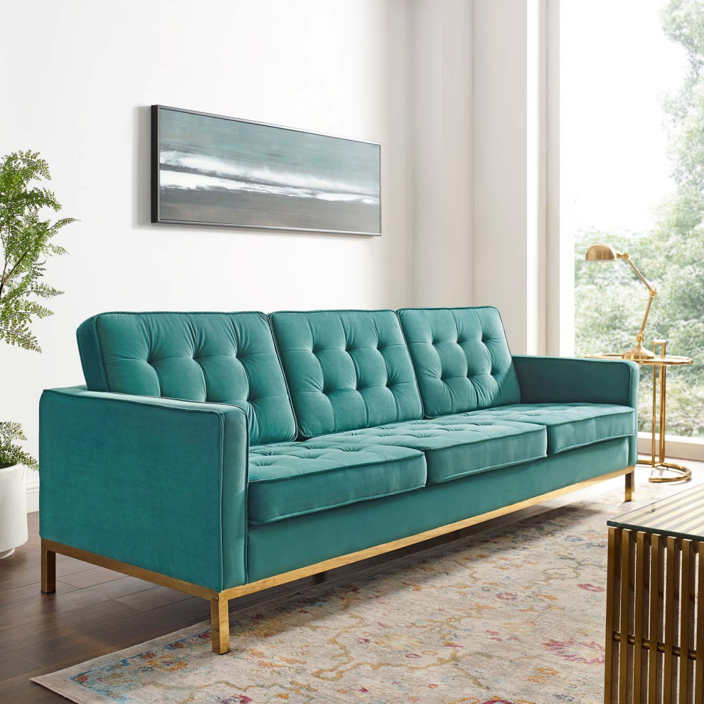 Loft Gold Stainless Steel Leg Performance Velvet Sofa   Contemporary   Sofas   by PARMA HOME  Houzz