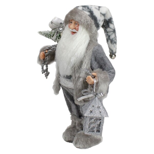 12 Gray White Standing Santa Claus Christmas Figurine Bag Lantern