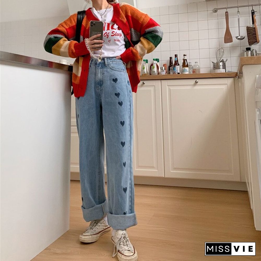 Woman Jeans High Waist Clothes Wide Leg Denim Clothing Blue Streetwear Vintage Quality Fashion Harajuku Straight Pants