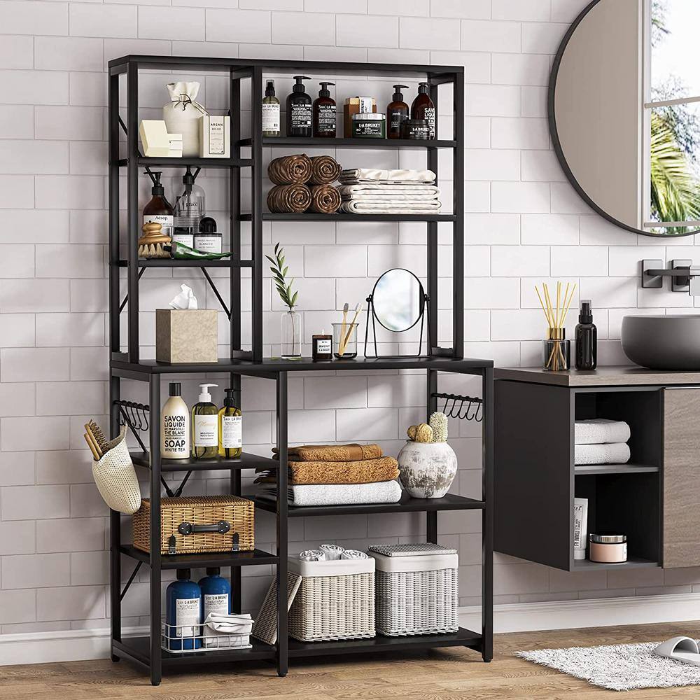 TRIBESIGNS WAY TO ORIGIN Bachel Black Kitchen Baker's Rack with Hutch and 10-S-Shaped Hooks HD-ZYJW0187