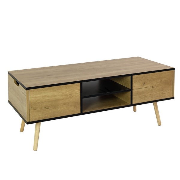 Modern Coffee Table with Drawers and Wooden Legs， Side Table Cocktain Table for Living Room