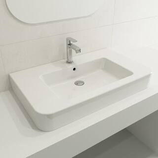 BOCCHI Parma Wall-Mounted White Fireclay Bathroom Sink 33.5 in. 1-Hole with Overflow 1124-001-0126